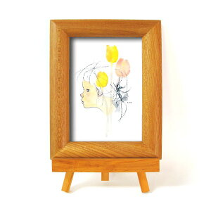 いわさきちひろ 心温まるナチュラル木製フォトフレーム イーゼル付き (チューリップと少女)