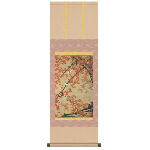 【干支掛軸】【動植綵絵掛軸】干支の掛軸・鳳凰・鶴・鶏■伊藤若冲 尺三掛軸 (紅葉小禽図)