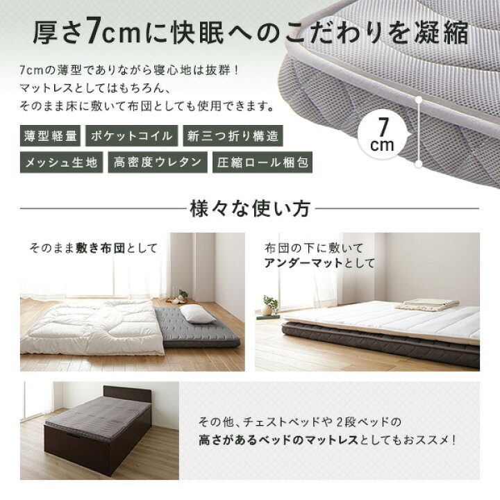 楽天市場】マットレス ポケットコイル 薄型 三つ折り 快眠 高通気 