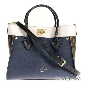 ルイ・ヴィトン LOUIS VUITTON モノグラム オンマイサイド 2WAY ショルダーバッグ ハンドバッグ M55933 ネイビー×ホワイト×ブラック×ブラウン トリヨンレザー×モノグラムキャンバス トートバッグ gi【中古】