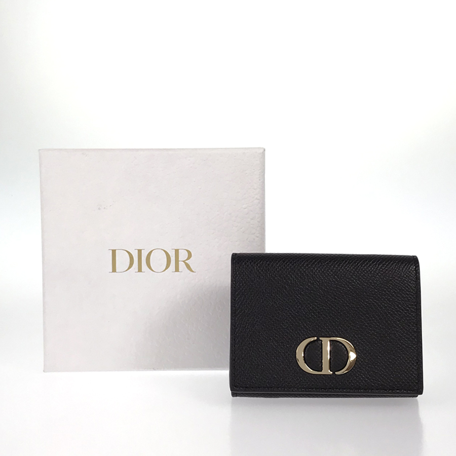 ディオール Dior 30モンティーニュ コンパクトウォレット 三つ折り財布 ブラック ゴールド カーフレザー レディース財布 te【中古】 |  キングラム楽天市場店
