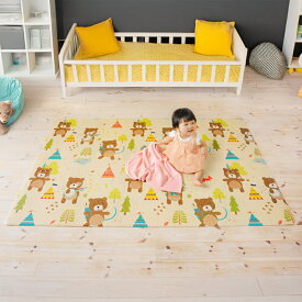 kodomomat【やわらかマルチクッションマット 厚さ10mm】185cm×135cm 抗菌 防炎 生活防水 吸音 衝撃吸収 滑りにくい リバーシブル ハイハイ 赤ちゃん くまさん柄 道路柄 保育園 幼稚園