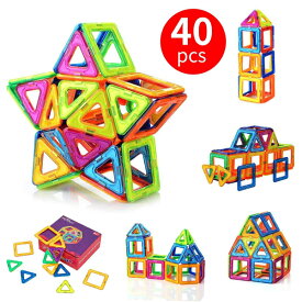 【翌日配達】マグネットブロック おもちゃ 磁石ブロック 3D立体 パズル DIY 子供プレゼント 贈り物 誕生日 知育玩具 積み木 カラフル 三角形24個 正方形16個 プレゼント 40ピース 互換品