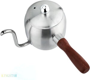 コーヒーポット ドリップケトル アウトドア 細口 直火 コーヒーフィルタースタンド 付き 取り外せるハンドル 500ml コーヒー ケトル 木柄 蓋付き ステンレス キャンプ 軽量 コンパクト【海外