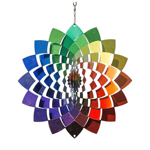 ウィンドチャイム 風鈴 3D回転風チャイムステンレス鋼風スピナーペンダントカラー塗装幾何学花の風キャッチャーヤード装飾 ウィンドチャイム 置物 玄関チャイム 店舗 喫茶店 ガーデン 飾