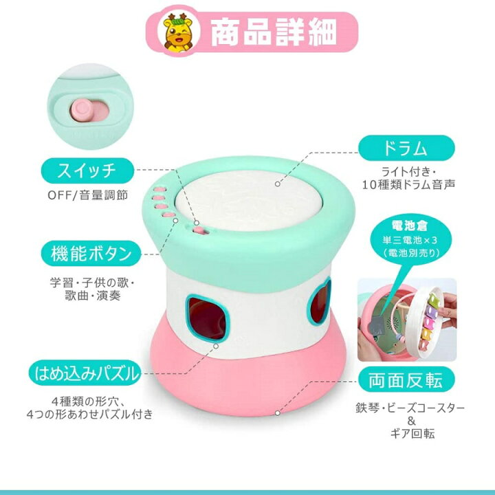 楽天市場 全国送料無料 楽器おもちゃ 鉄琴 音遊び 子供おもちゃ 6 In 1 多機能ドラムおもちゃ 英語学習 リズムあそびいっぱい ドラム はめ込みパズル 数合わせ ビーズコースター 叩く琴 迷路 知育玩具 Kingstar
