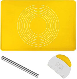 シリコンマット クッキングマット ステンレスめん棒 スケッパー付き3点セット 抗菌加工 大きいサイズ 40*60cm 目盛り付き 食品級シリコーン 滑り止め 耐熱 製菓道具 パン/クッキー/ピザ ベーキングマット 調理台保護マット【海外通販】