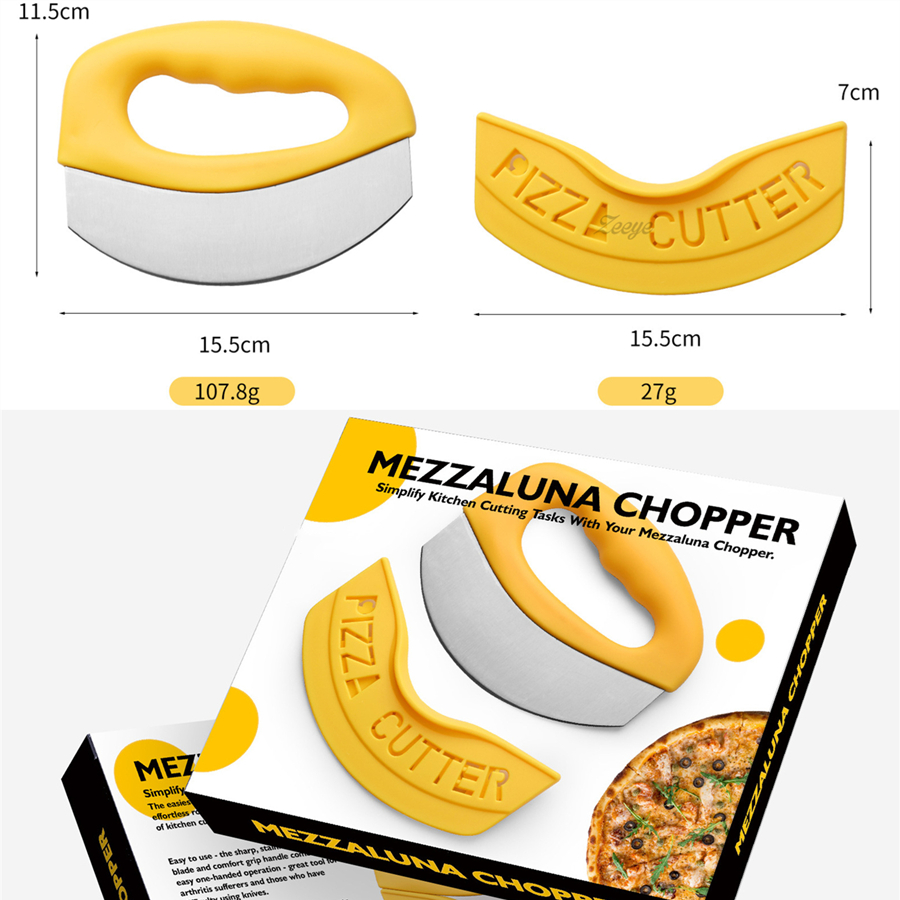 新しいコレクションピザカッター 半月型 ステンレス 多機能スライサー チョッパー ベーキングツール 安全カバー付 おしゃれ ピザ スケッパー  チーズナイフ 調理器具 調理器具・製菓器具
