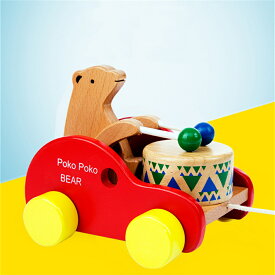 引き車 ポコポコくまさん 引っ張るおもちゃ 音の出るおもちゃ 木製 知育玩具 可愛い　歩行練習 プレゼント お誕生日 お祝い【海外通販】