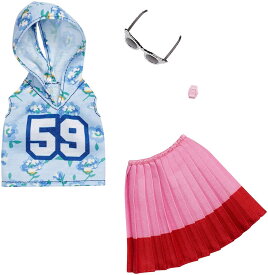 【本日ポイント2倍】バービー ファッションパック フード付き 水色 タンクトップ、ピンク スカート 花柄 (Barbie Fashions / MATTEL/FXJ10 /服 アクセサリー バービー人形)