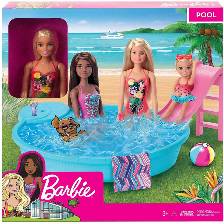 Barbie バービープールパーティープレイセットWプール、サンデック