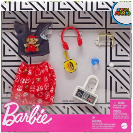 【只今ポイント2倍】バービー アクセサリーファッションパック スーパーマリオ ブラックトップス (Barbie Storytelling Fashion Pack of Doll Clothes Inspired by Super Mario: Graphic Top, Print Skirt /MATTEL /GJG46/ 服 かばん アクセサリ)