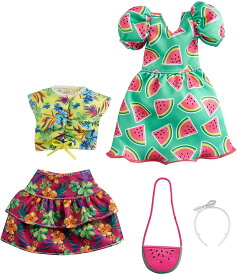 【本日ポイント2倍】バービー ファッションパック2着セット すいか /服 ドレス アクセサリー (Barbie Fashions 2-Pack Clothing Set, 2 Outfits Doll Include Watermelon-Print Dress, Floral Skirt, Tropical Tank/ MATTEL/GRC85)