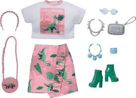【只今ポイント2倍】バービー ファッション アクセサリー パック (ジュラシックワールド 恐竜 白いシャツ&ピンクのスカート) 洋服 アクセサリ かばん 靴 (Barbie Fashions MATTEL GRD64)