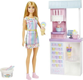 【本日ポイント2倍】バービー アイスクリームショップ ドール & プレイセット (Barbie Careers Doll & Accessories, Ice Cream Shop Playset with Blonde Doll, Ice Cream Machine Mattel HCN46 人形 ハウス 家具 ねんど)