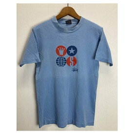 STUSSY　OLD STUSSY　Tシャツ　90'svintage　半袖　カットソー　クルーネック　プリント　フロントプリント　ステューシー　紺タグ　USA製　ストリート　古着