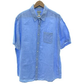 【中古】　L.L.Bean　プレーンシャツ　リネンシャツ　半袖　トップス　レギュラーカラー　胸ポケット　無地　オーバーサイズ　アウトドア　古着