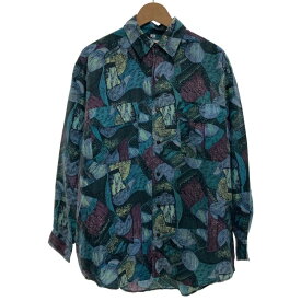 【中古】　avalier　柄シャツ　長袖　トップス　レギュラーカラー　胸ポケット　総柄　古着