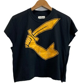 ★ポイント10倍！ 24日20:00~27日9:59★ Vivienne WestWood　Tシャツ　ノースリーブ　カットソー　トップス　ショート丈　切りっぱなし　レイヤード　プリント　70101M　15-01-342016　日本製　古着