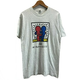 ★ポイント10倍！ 24日20:00~27日9:59★ FRUIT OF THE LOOM　Tシャツ　90’s vintage　半袖　カットソー　クルーネック　コットン　プリント　Keith Haring　Act Against AIDS'93　(C)1993　USA製　古着