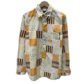 【中古】　ENGINEERED GARMENTS　パッチワークシャツ　柄シャツ　長袖　シャツ　トップス　レギュラーカラー　胸ポケット　総柄　USA製　古着