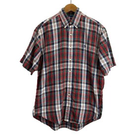 RALPH LAUREN　チェックシャツ　半袖シャツ　シャツ　トップス　コットン　チェック　ワンポイントロゴ　ブランドロゴ　スモールポニー　刺繍　古着