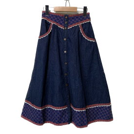 GUNNIES　GUNNE SAX　デニム　スカート　70's vintage　Aライン　花柄　ドット　レース　ガンネサックス　ガニーサックス　古着