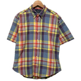 RALPH LAUREN　チェックシャツ　半袖シャツ　シャツ　トップス　コットン　ボタンダウン　ワンポイントロゴ　ブランドロゴ　スモールポニー　刺繍　古着