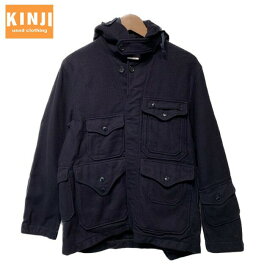 【中古】　ENGINEERED GARMENTS　ウールジャケット　フィールドパーカージャケット　アウター　フード　無地　フルボタン　フロントポケット　USA製　古着