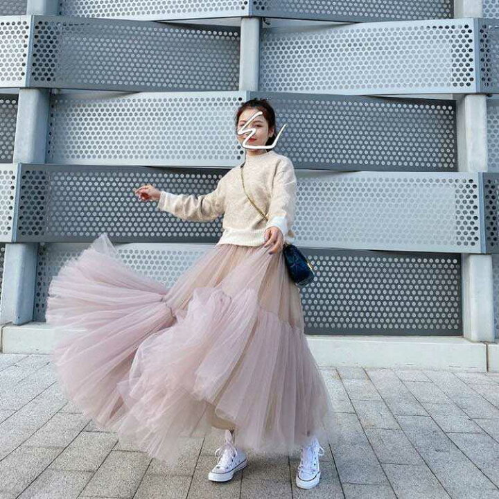 楽天市場】三重チュール ロングスカート チュールスカート チュチュ  