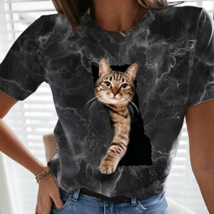 楽天市場】3D 猫プリントtシャツ 3D柄 カットソー レディース 半袖 3D 