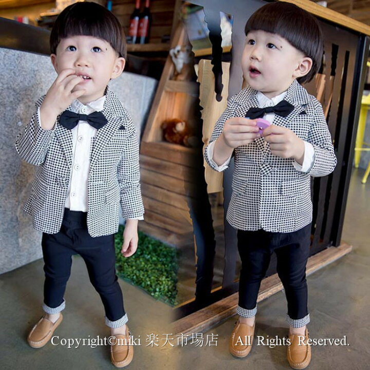 楽天市場 2点セット 子供 キッズ フォーマル スーツ フォーマルスーツ 男の子 ジャケット ベビー 子供スーツ 男の子 子供服 フォーマル 男の子 入学式 卒業式 入園式 七五三 初節句 ベビー服 子供服 薄め ジャケット ズボン チェック柄 90 100 110 1cm Miki 楽天市場店