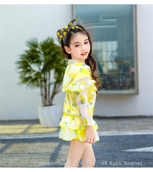 楽天市場 フルーツ柄 水着 ガールズ スイムウェア キッズ セパレート 女の子 3点セット フリル 日焼け防止 Uvカット 水着子供用 可愛い おしゃれ セットアップ 子ども 女子 セパレート水着 かわいい リゾート ハワイ スイミング 温泉 プール 海 ビーチ 旅行 春夏物