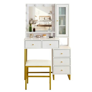 ランキング1位受賞|【USBポート付き】ドレッサー 化粧台 LEDライト付き ドレッサーセット コンセント付き 鏡台収納棚 引き出し付き LEDミラー スツール付き 女優ミラー コンパクト デスク ス