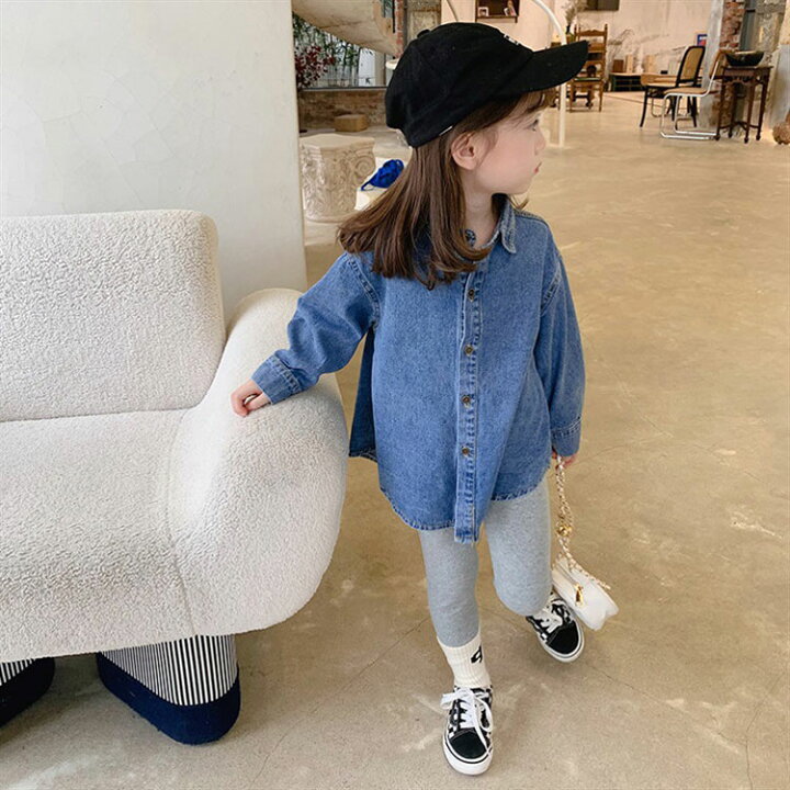 楽天市場】デニムシャツ 長袖 子供服 女の子 シャツ 前開き ボタン  
