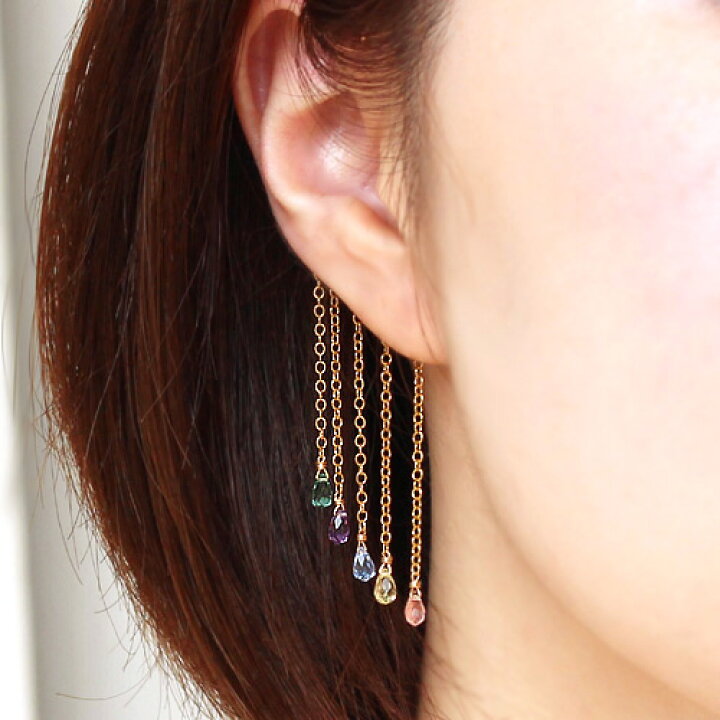K10 10金 アメジスト ピアス 片耳 チェーン 2way 通販 18K WG プレシャスストーン イヤークリップ イヤリング