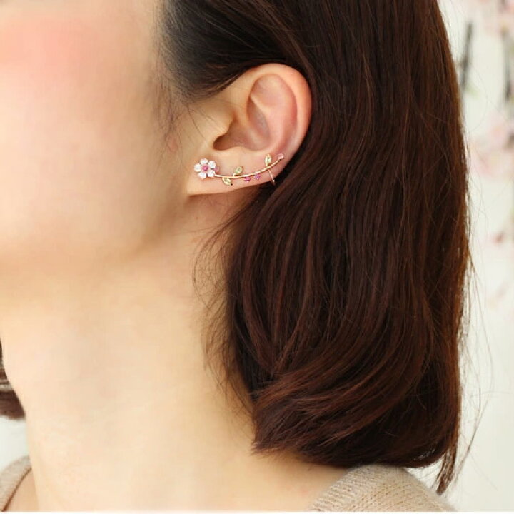 イヤーカフ2個セット☆ローズクォーツ＆クリスタル赤GOLDハンドメイド 