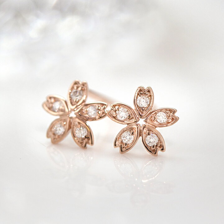 楽天市場 ピアス ダイヤモンド 桜 ピンクゴールド シャリゼ K10 10k 10金 レディース ジュエリー スタッドピアス 春 フェミニン 可愛いピアス 誕生日プレゼント 女性 桜ジュエリー フラワーモチーフ ブランド 宝石 花 花びら 天然石 大人 おしゃれ Cafe Fragrant Olive