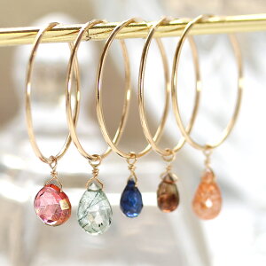 【3日以内出荷】K10 ゴールド ピアス・シルーク【数量限定】サンストーン カイヤナイト アンダリュサイト ピンククォーツ 10K 10金 フープピアス 揺れる 大粒 誕生日 女性 自分へのご褒美 ブ