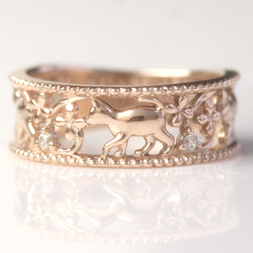 アウトレット値段 リング 猫の型抜き ピンクゴールドk10 シンプル 猫 指輪