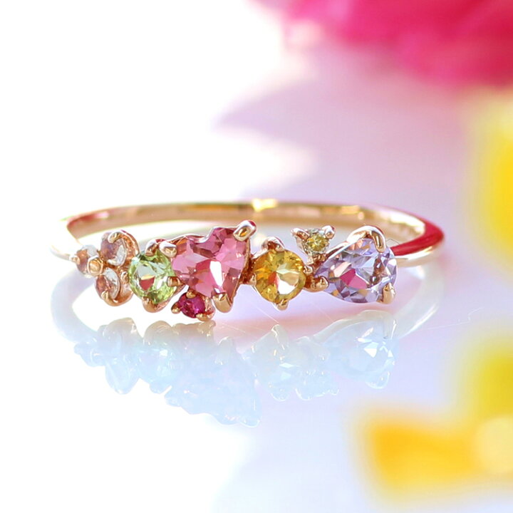 楽天市場】マルチカラーストーン K18 K10 カラーゴールドリング  