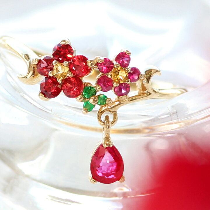 楽天市場 赤椿 リング 10k ゴールド カメリアン 椿の花 ツバキ フラワーモチーフ 着物 和服 アクセサリー レディース 指輪 ルビー レッドサファイア シトリン エメラルド ファッションリング K10 10金 ブランド 宝石 おしゃれ 天然石 Cafe Fragrant Olive