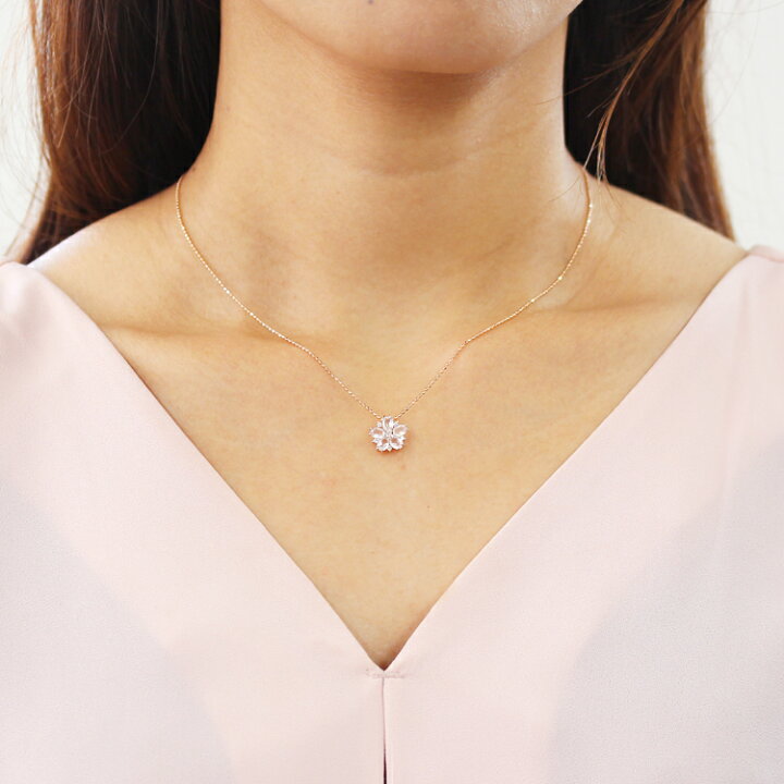 楽天市場 あす楽対応 桜 ネックレス レディース ダイヤモンド 10金 ピンクゴールド ローズクオーツ ペンダント ヴィレスファーネ カラーストーン モチーフ さくら 10k K10 桜 アクセサリー お花 フラワー 春 お花見 淡い 上品 かわいい ボタニカル柄 ブランド 宝石