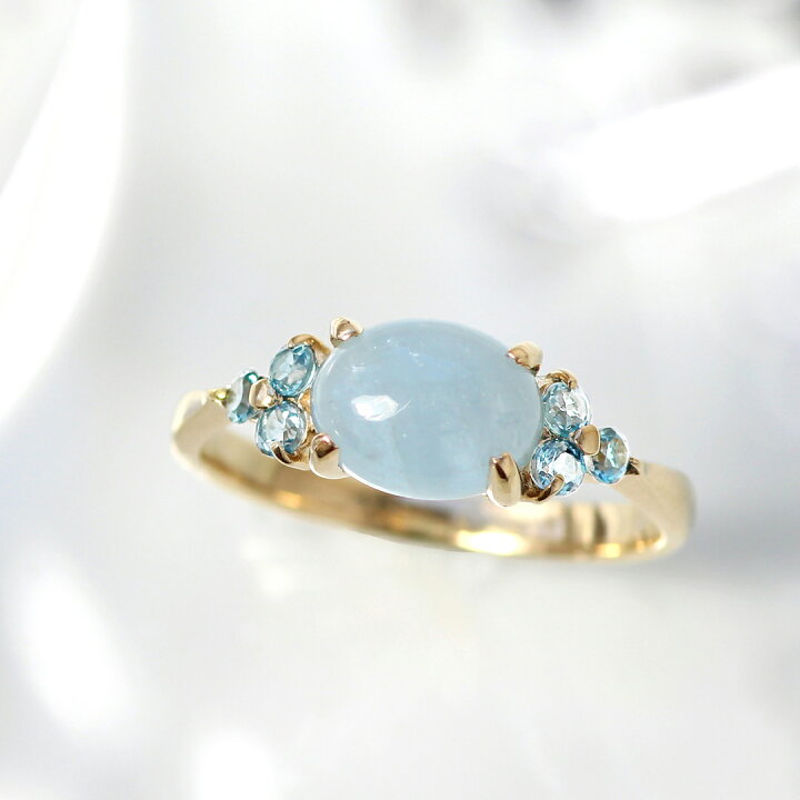楽天市場】ミルキーアクアマリン リング 18K イエローゴールド 