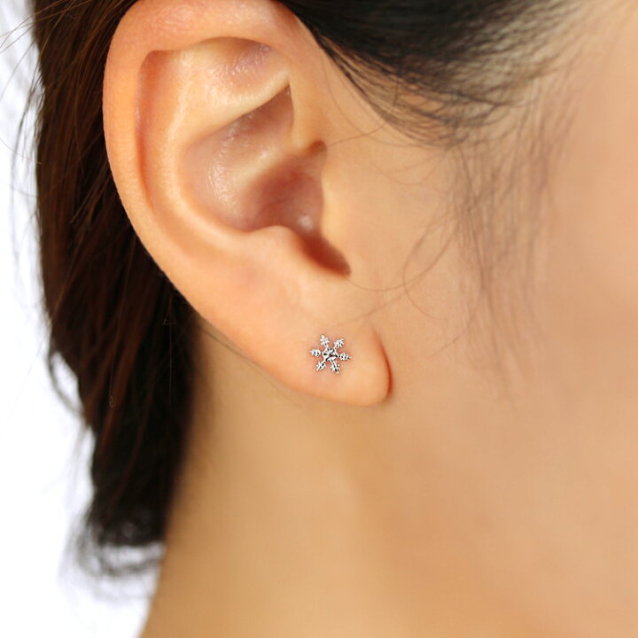 楽天市場】18K K18 18金 ピアス 雪の結晶【3日以内出荷】ホワイト  