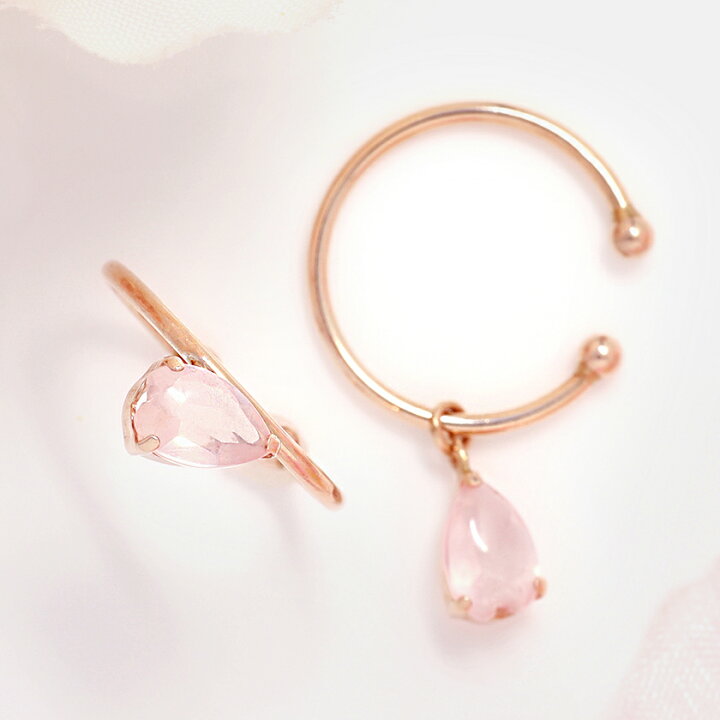 イヤーカフ2個セット☆ローズクォーツ＆クリスタル赤GOLDハンドメイド 