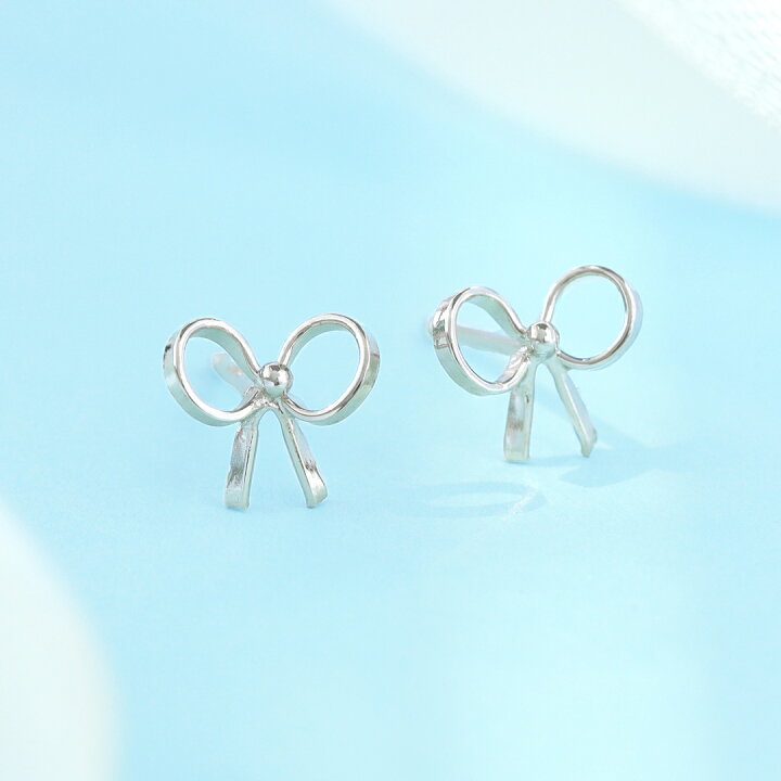 大人リボンのシンプルピアス K14YG 
