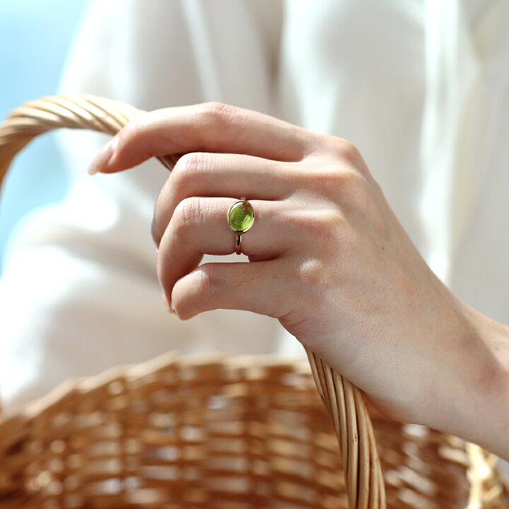 楽天市場】ペリドット カボションカット 大粒リング「ハウ」10K 18K 10  