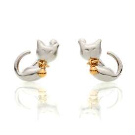 【最短当日出荷】猫モチーフ K18 K14 バイカラーゴールド クリップイヤリング・ルシャ18金 14金 18K 14K イエローゴールド ホワイトゴールド 地金 日本製