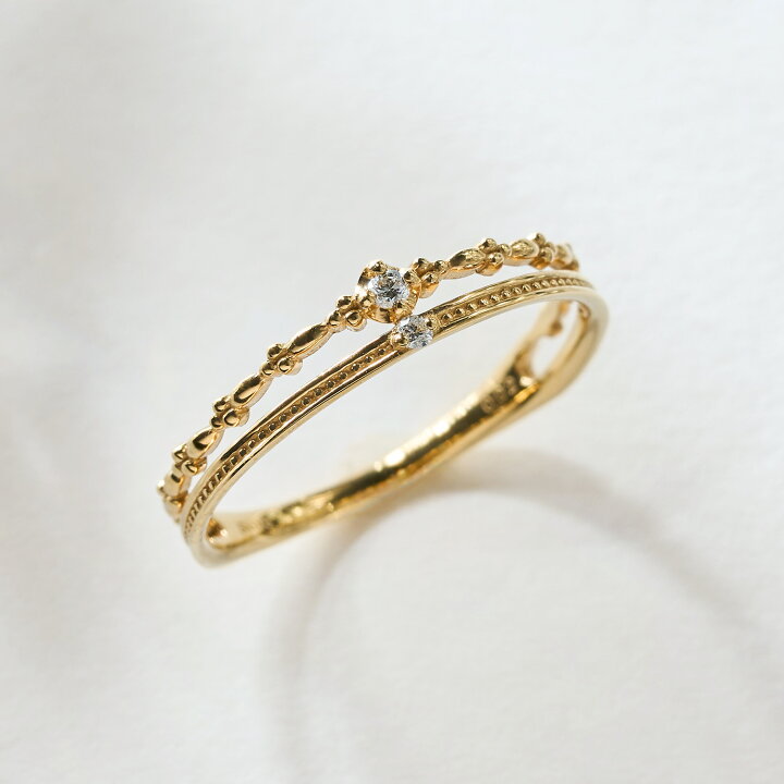 楽天市場】二連重ねづけ風 ダイヤモンド K18 K10 ゴールド ピンキー  